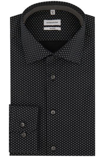 business overhemd Seidensticker Shaped zwart geprint katoen slim fit 