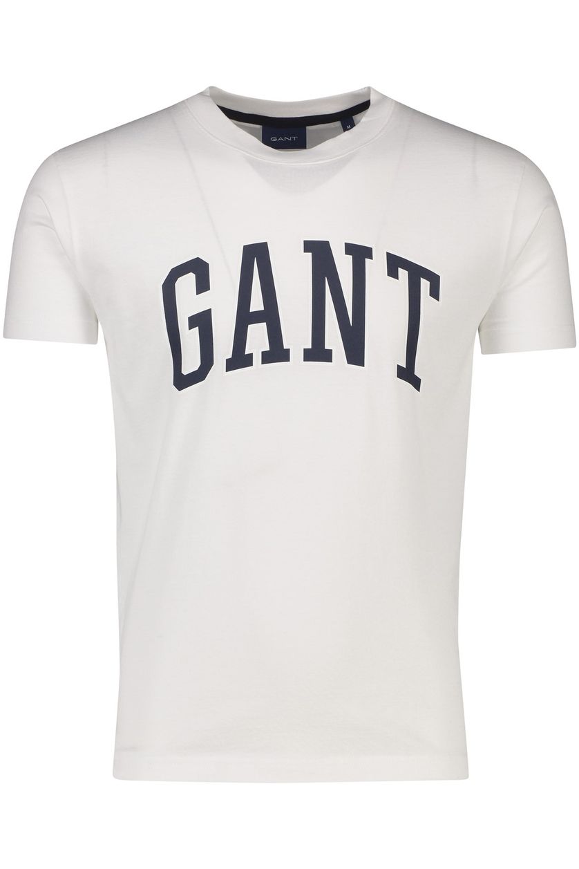 Gant t-shirt wit effen met print normale fit 100% katoen