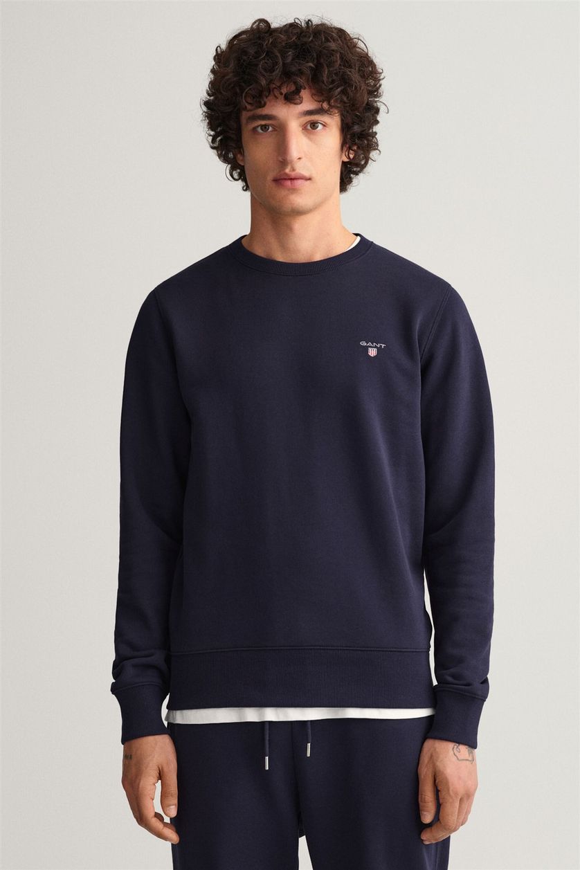 Gant sweater donkerblauw ronde hals normale fit
