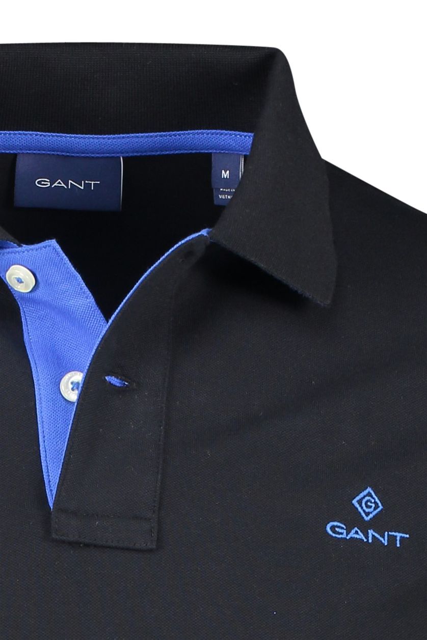 Gant polo normale fit zwart effen blauwe details katoen