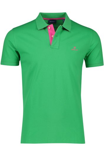 Gant polo normale fit groen met roze effen katoen