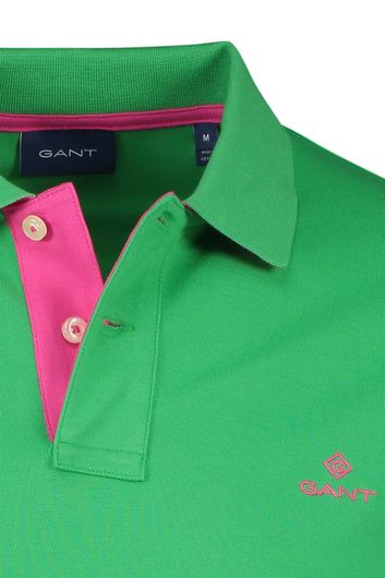 Gant polo normale fit groen met roze effen katoen