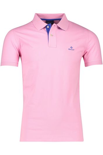 Gant polo normale fit roze met blauw effen katoen