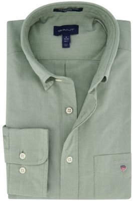 Gant Gant casual overhemd normale fit met borstzak lichtgroen effen katoen