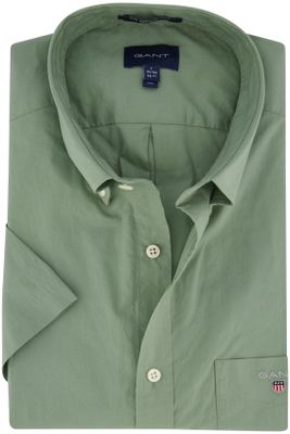Gant Gant casual overhemd korte mouw wijde fit groen effen 100% katoen