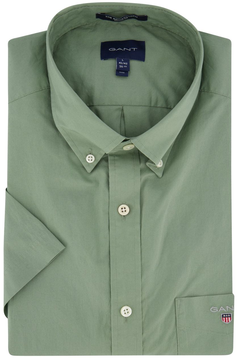 Gant casual overhemd korte mouw groen uni katoen wijde fit 