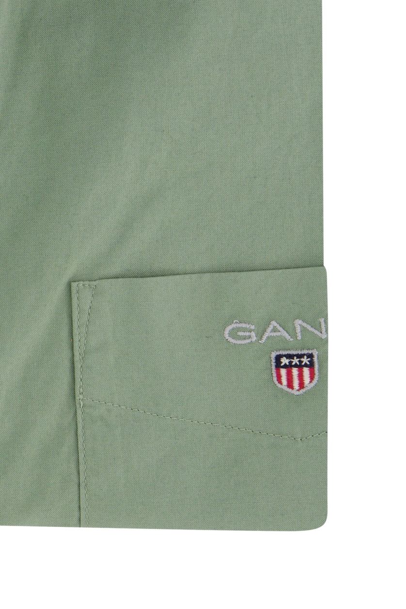 Gant casual overhemd korte mouw groen uni katoen wijde fit 