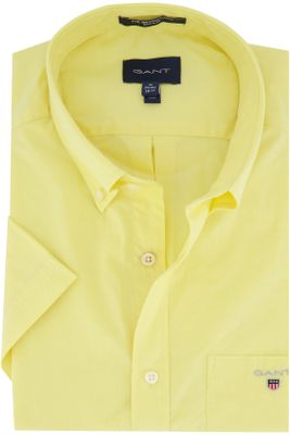 Gant Gant casual overhemd korte mouw geel effen katoen Regular Fit