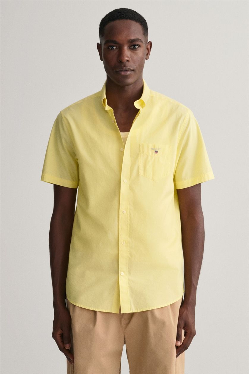 Gant casual overhemd korte mouw geel effen katoen Regular Fit