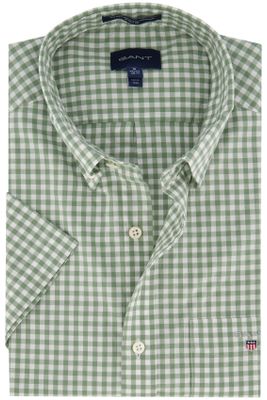 Gant Gant casual overhemd korte mouw groen wit geruit katoen normale fit