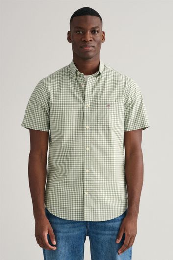 Gant casual overhemd korte mouw normale fit groen geruit 100% katoen