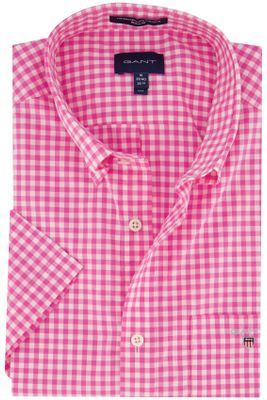 Gant Gant casual overhemd korte mouw roze gestreept katoen Regular Fit