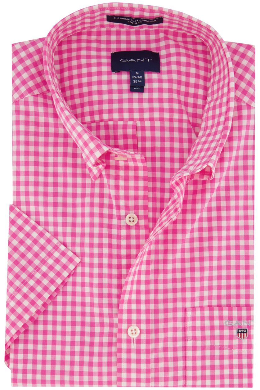 Gant casual overhemd korte mouw roze gestreept katoen Regular Fit