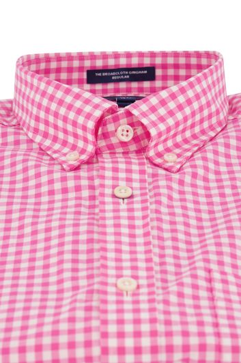 Gant casual overhemd korte mouw normale fit roze wit  geruit katoen
