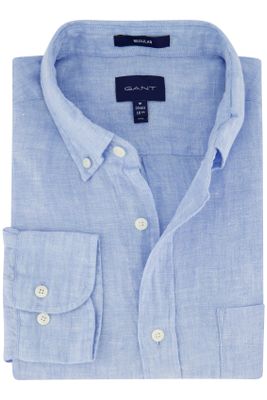 Gant Gant casual overhemd normale fit blauw effen linnen
