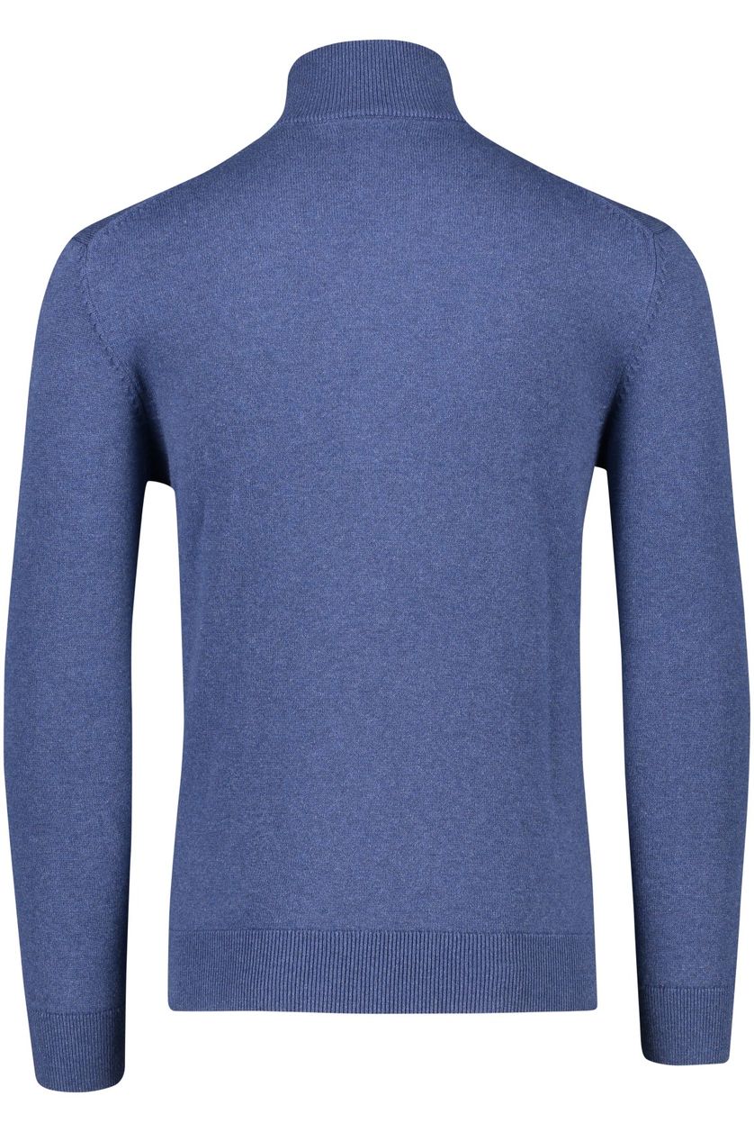 Gant vest blauw effen met logo katoen opstaande kraag rits