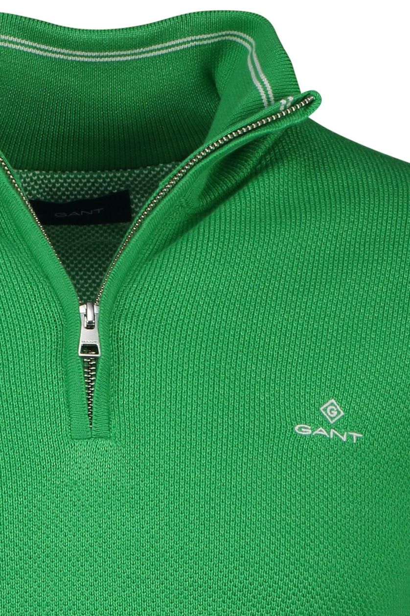 Gant trui groen effen katoen opstaande kraag met logo