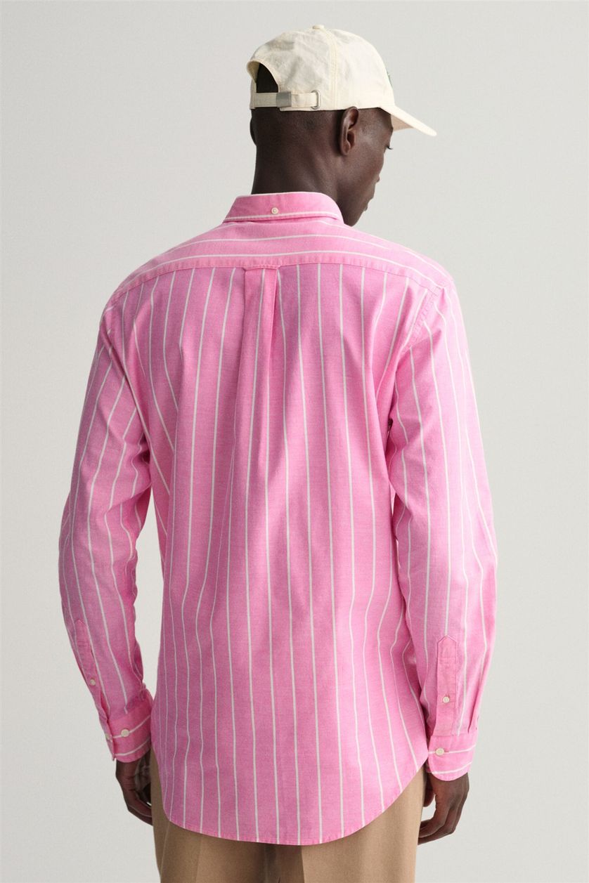 Gant casual overhemd roze met wit gestreept katoen normale fit