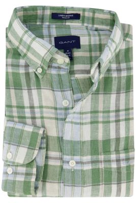 Gant Gant casual overhemd normale fit groen blauw geruit linnen