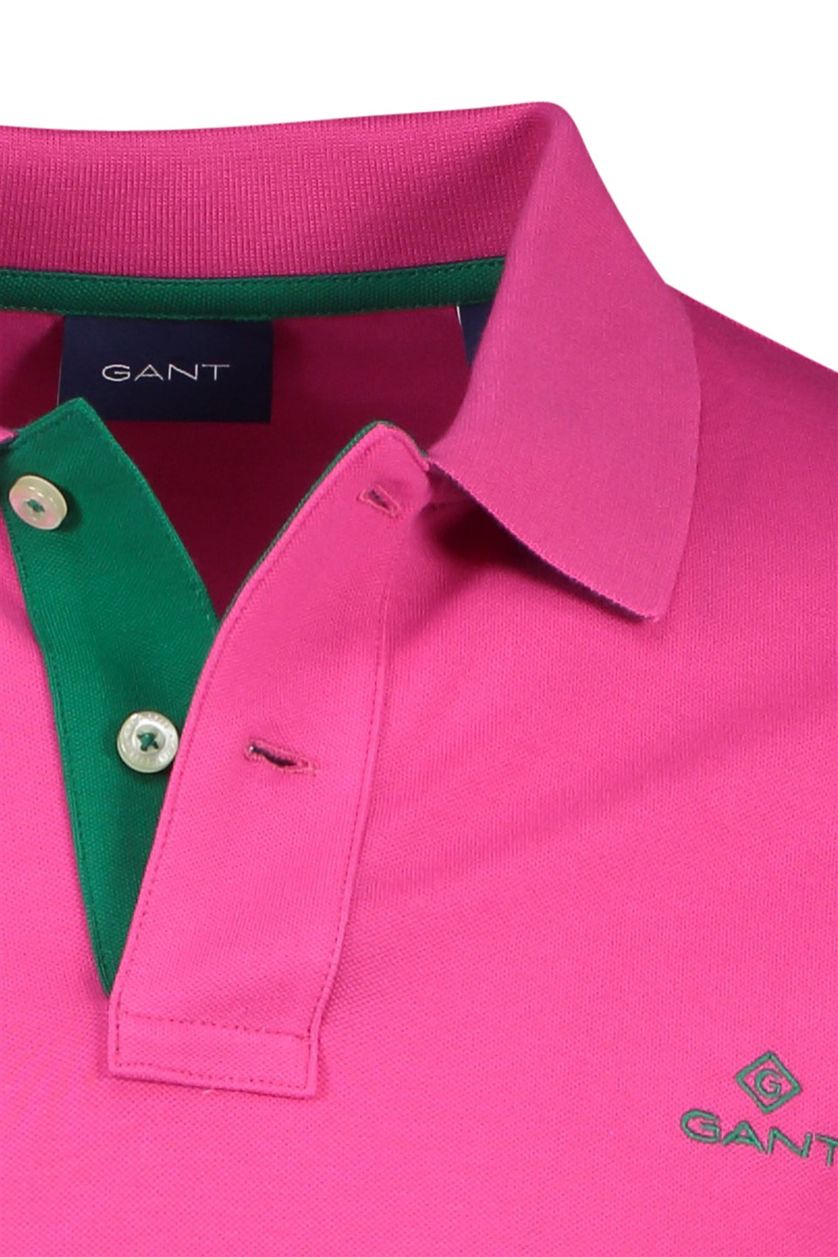 Gant polo roze effen met logo katoen normale fit