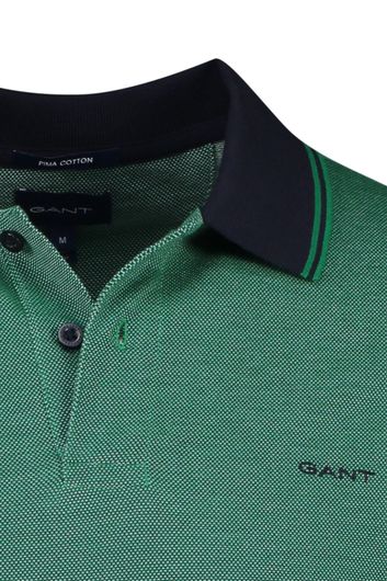 polo Gant Custom Slim Fit groen effen katoen normale fit