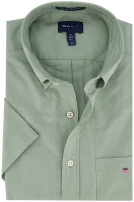 Gant Gant casual overhemd korte mouw normale fit groen effen 100% katoen