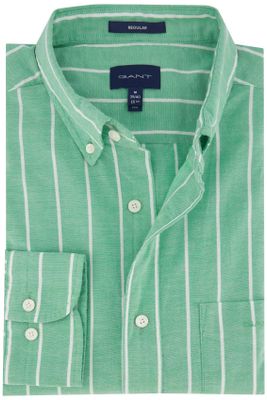 Gant Gant casual overhemd normale fit groen wit gestreept katoen