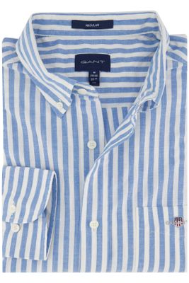 Gant Gant casual overhemd normale fit blauw gestreept katoen en linnen