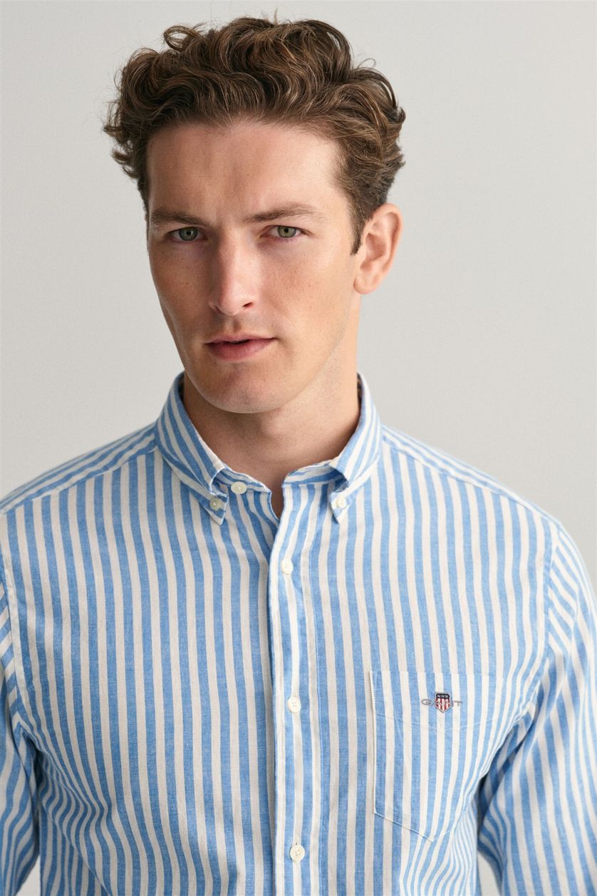 Gant casual overhemd blauw wit gestreept katoen normale fit