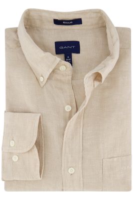 Gant Gant casual overhemd normale fit beige effen linnen