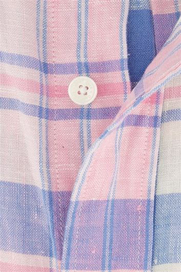 Gant casual overhemd korte mouw normale fit roze en blauw geruit linnen