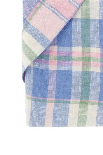 Gant casual overhemd korte mouw normale fit roze en blauw geruit linnen
