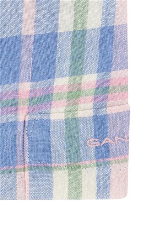 Gant casual overhemd korte mouw normale fit roze geruit linnen Regular Fit