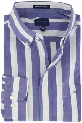 Gant Gant casual overhemd regular wijde fit blauw wit gestreept katoen