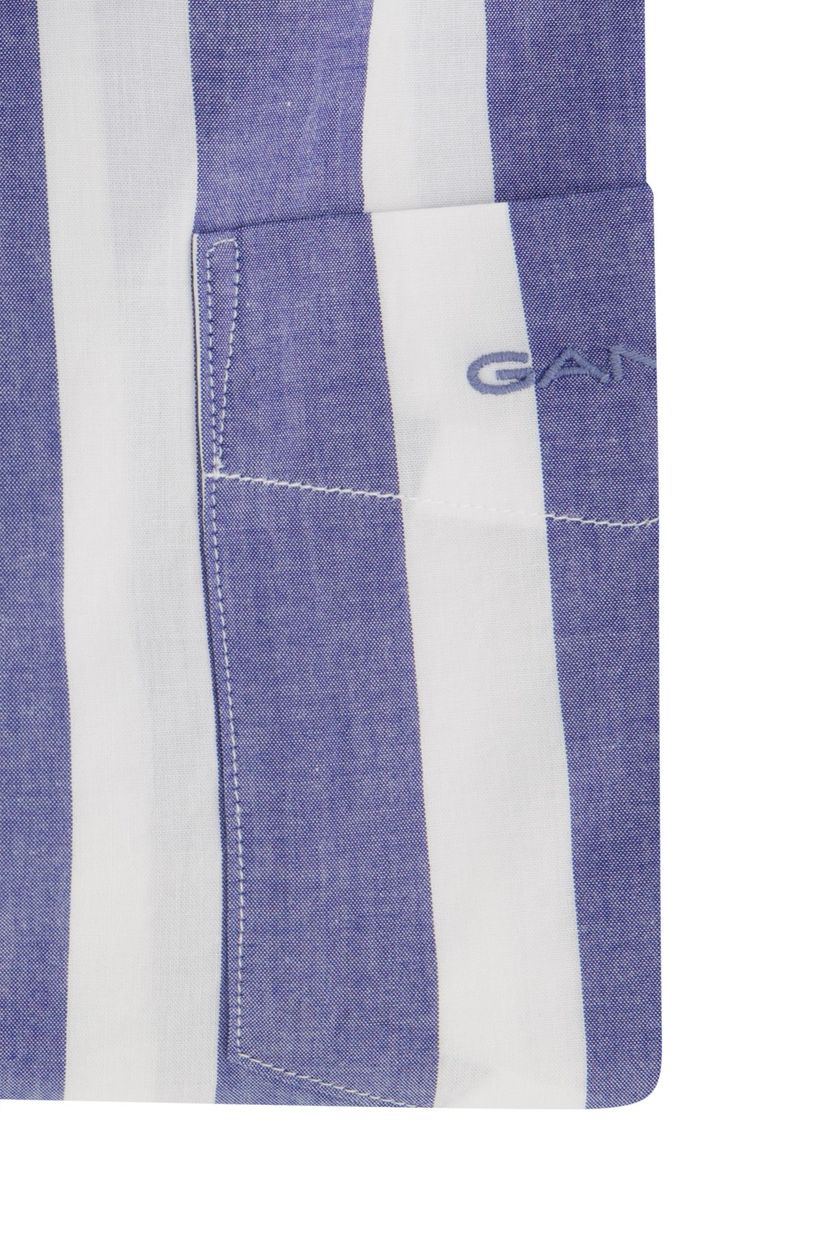 Gant casual overhemd blauw gestreept borstzak regular fit