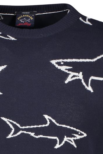 Paul & Shark trui ronde hals donkerblauw geprint 100% katoen