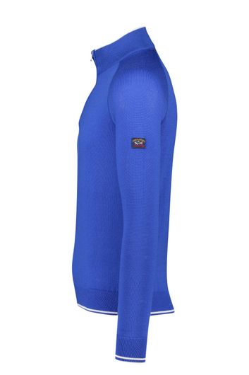 Paul & Shark sweater opstaande kraag blauw uni