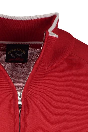 Paul & Shark sweater opstaande kraag rood met witte details effen wol