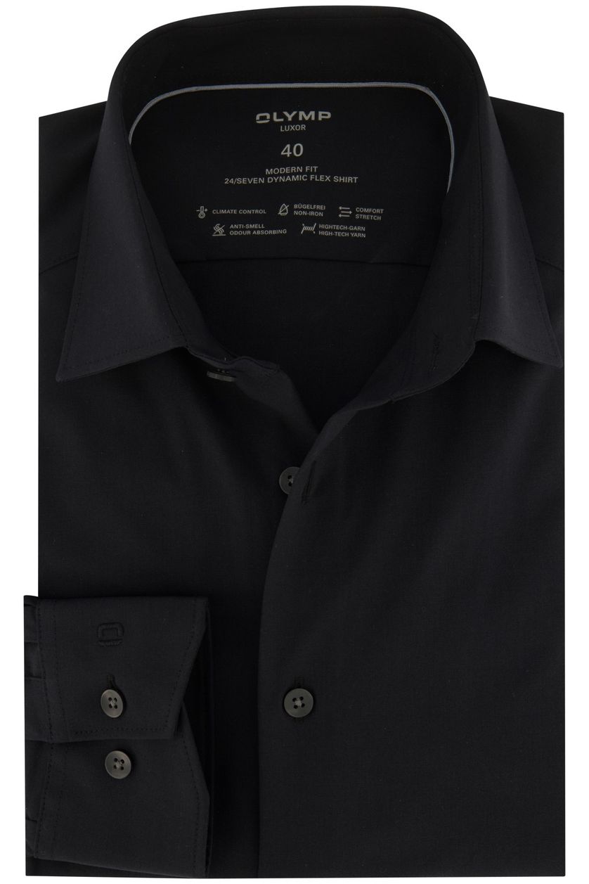 Olymp business overhemd Luxor Modern Fit zwart effen katoen normale fit strijkvrij