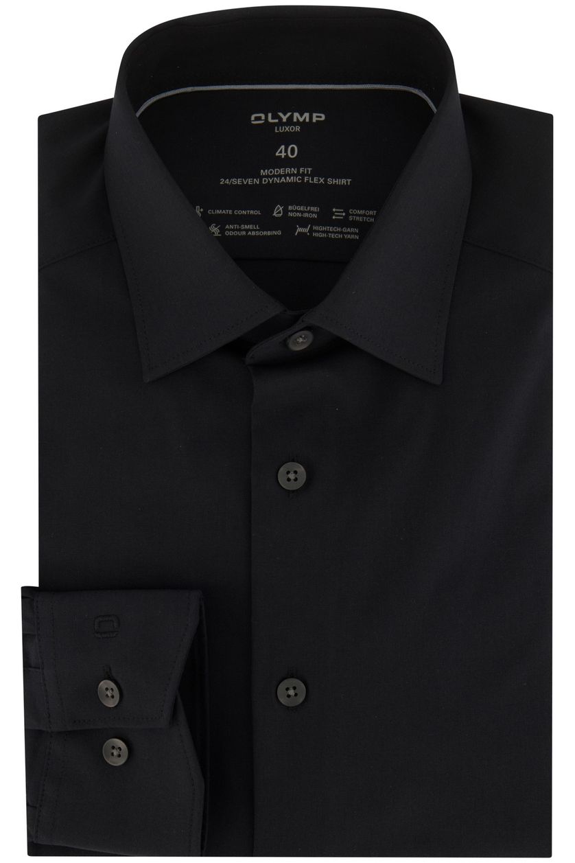 Olymp business overhemd Luxor Modern Fit zwart effen katoen normale fit strijkvrij