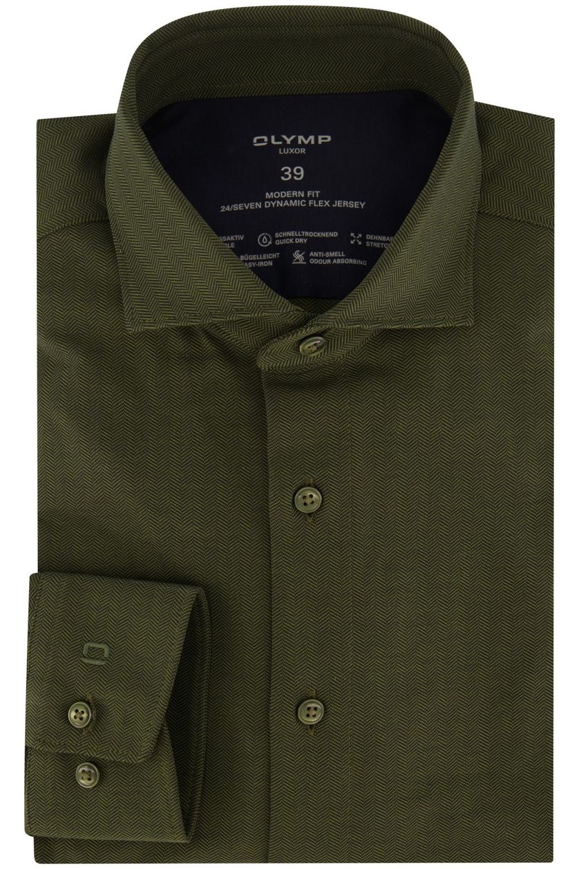 Olymp casual overhemd Luxor Modern Fit groen geprint katoen normale fit