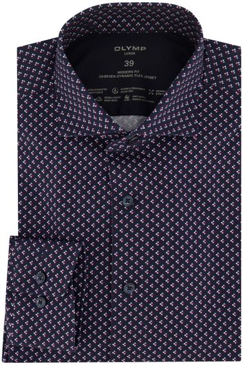 business overhemd Olymp Luxor Modern Fit donkerblauw geprint katoen normale fit 