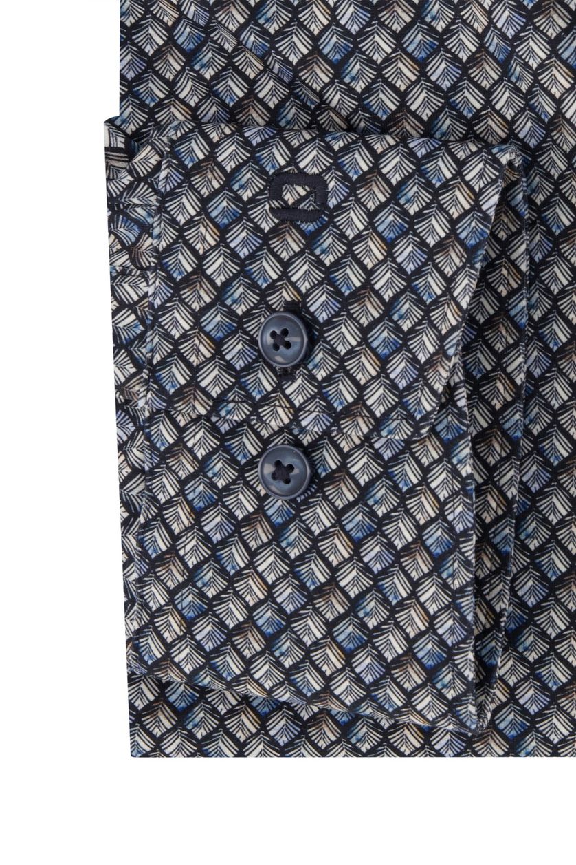 Olymp casual overhemd Luxor Modern Fit blauw geprint katoen normale fit