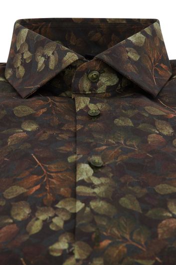 business overhemd Olymp bruin geprint katoen normale fit 