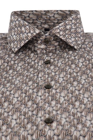 Olymp business overhemd normale fit bruin geprint katoen