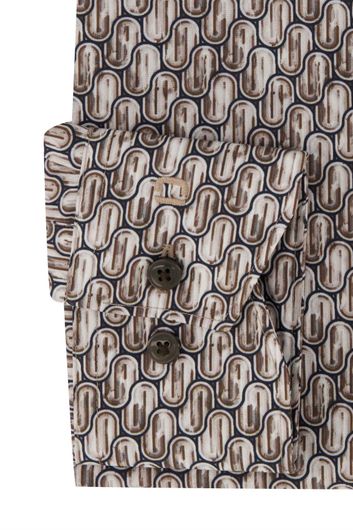 business overhemd Olymp bruin geprint katoen normale fit 