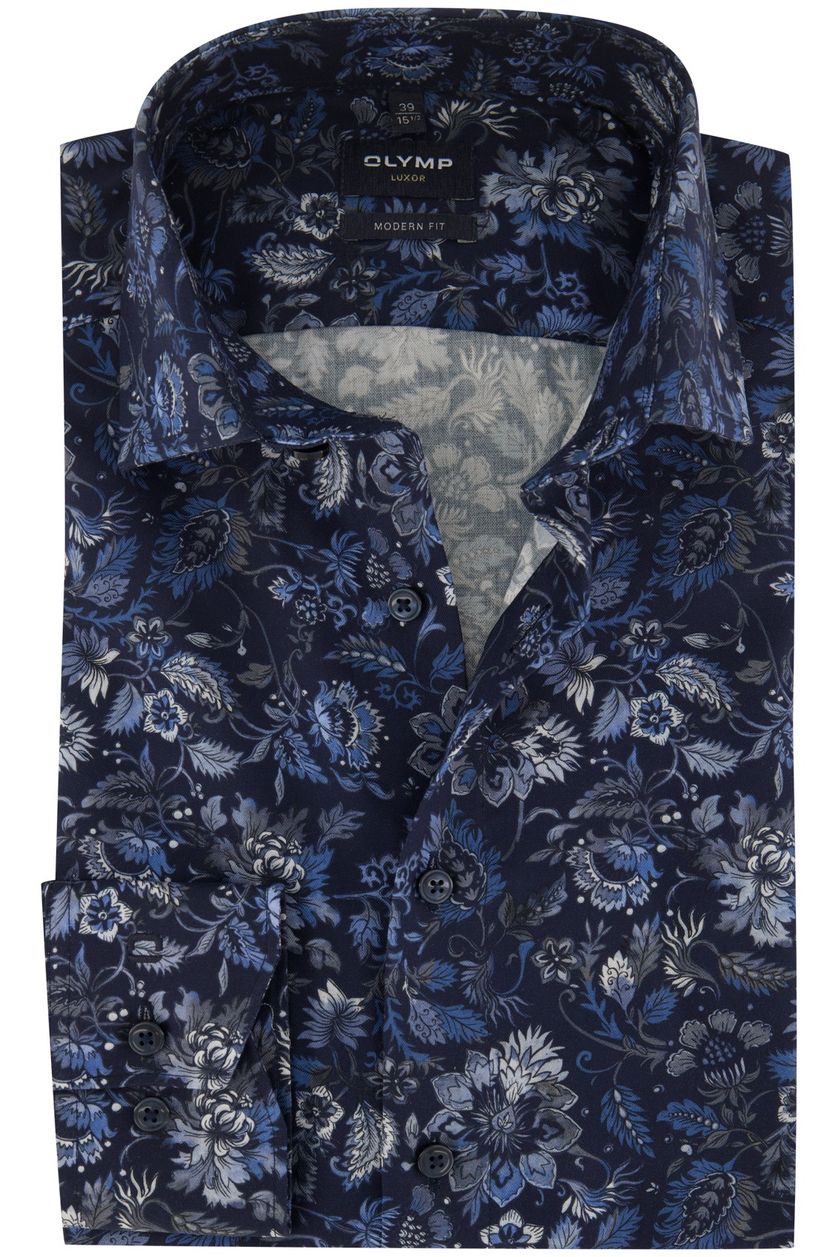 Olymp business overhemd donkerblauw geprint 