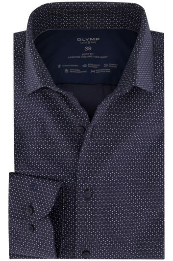 Zakelijk Olymp overhemd slim fit navy met print katoen