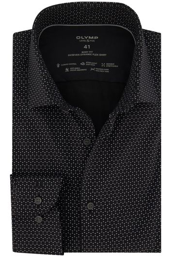 casual overhemd Olymp Level Five zwart geprint katoen extra slim fit 