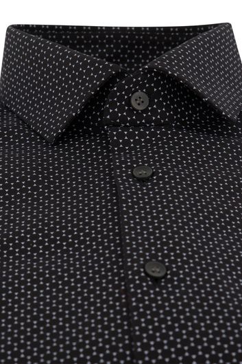 Olymp casual overhemd Level Five extra slim fit zwart lichtblauw geprint katoen